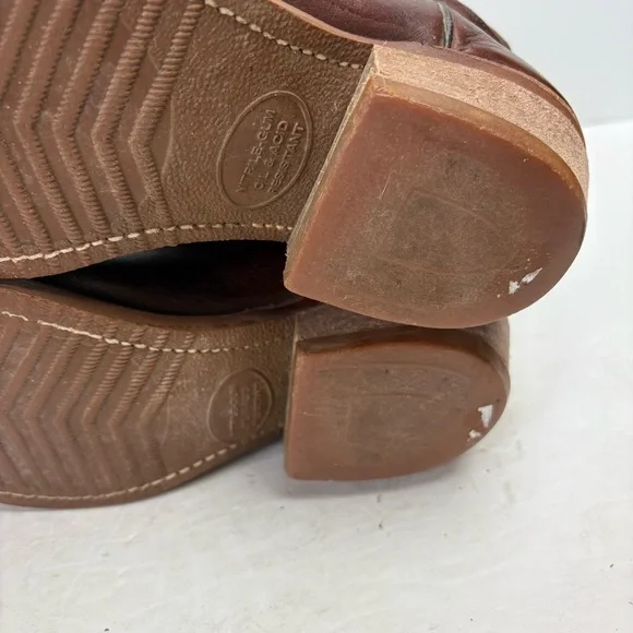 Abilene Brown Leather Cowboy Boots Western Embroidered Gum Oil Resistant Soles 7